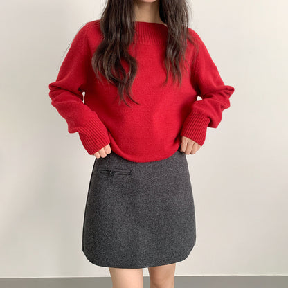 【LD11068】實拍S~XL加厚羊毛呢高腰a字短裙(羊毛10%)251209