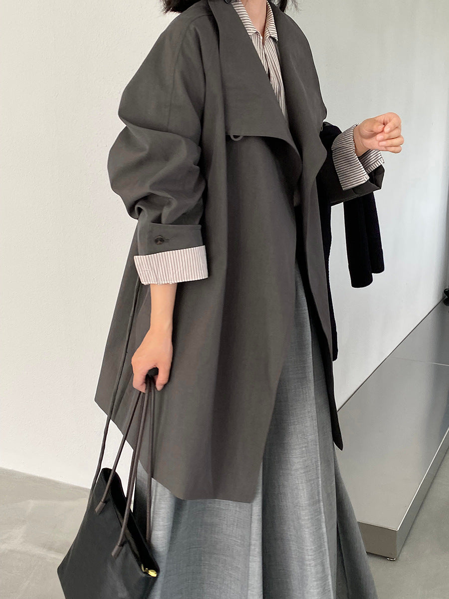 【cim1659】實拍秋冬復古英倫翻領風衣外套＋繫帶251030