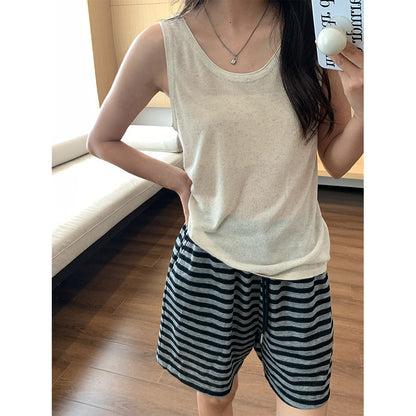 【H5238】實拍夏日涼雙含亞麻針織新背心250506