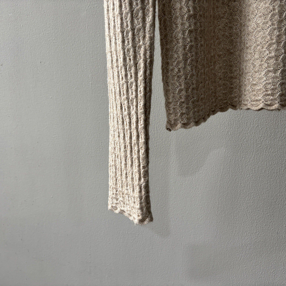 【Y312】實拍高單質感鏤空蕾絲半高領針織衫251106