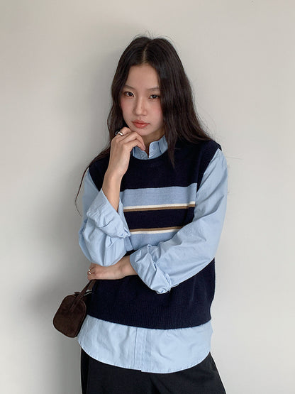 【LD11014】實拍學院感條紋圓領針織毛衣251110