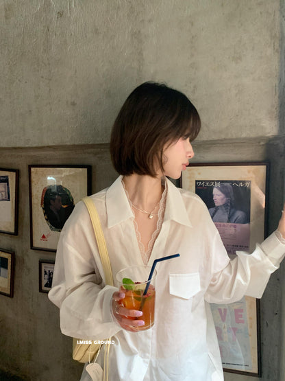 【LR2266】實拍imiss質感推薦！蕾絲苧麻長袖襯衫260305