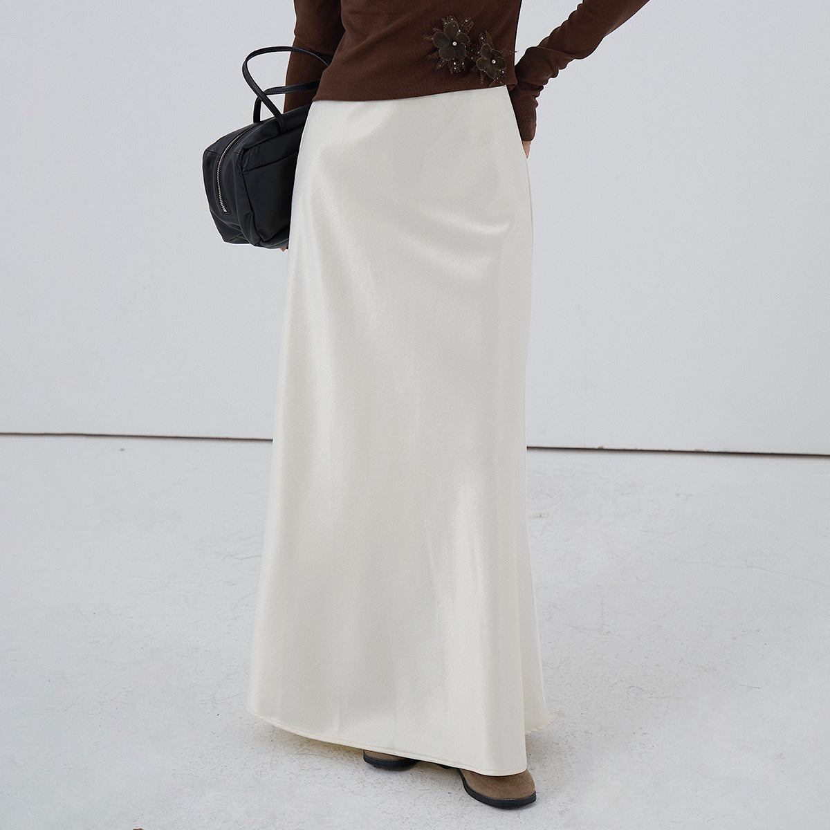 【LD3288】實拍秋冬高腰垂感抓絨厚款緞面魚尾裙251103