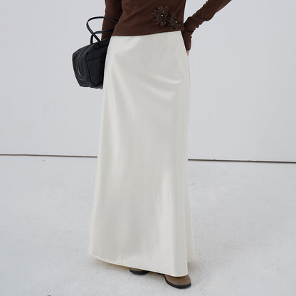 【LD3288】實拍秋冬高腰垂感抓絨厚款緞面魚尾裙251103