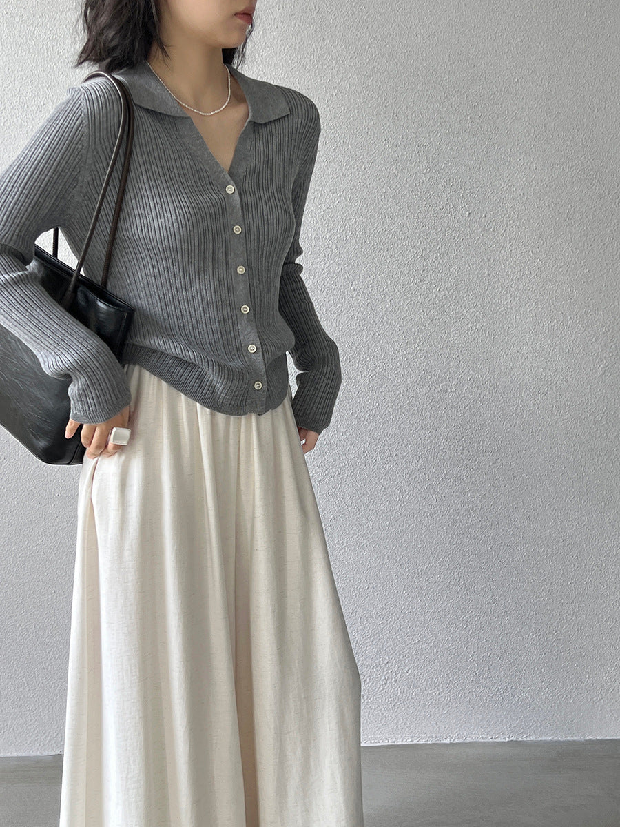 【cim6901】實拍慵懶紙片人polo領針織衫251030