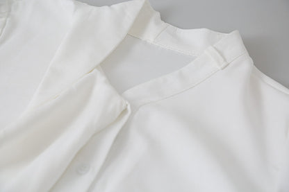 【LD3194】實拍秋冬個性立領飄帶襯衫251110