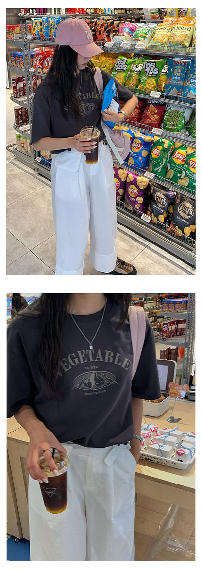 【H5203】實拍夏天美式印花棉質寬鬆圓領短袖T恤250422