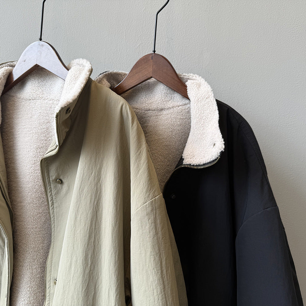 【Y82650】實拍立領帥氣內裡羊羔毛工裝外套251016