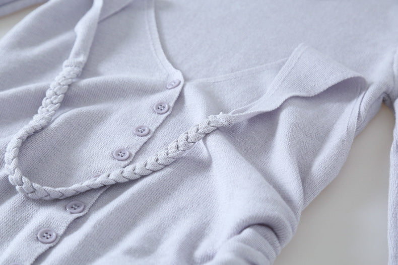 【LD11170】實拍韓系純慾微性感✨淡紫掛脖假兩件收腰顯瘦長袖針織衫260317