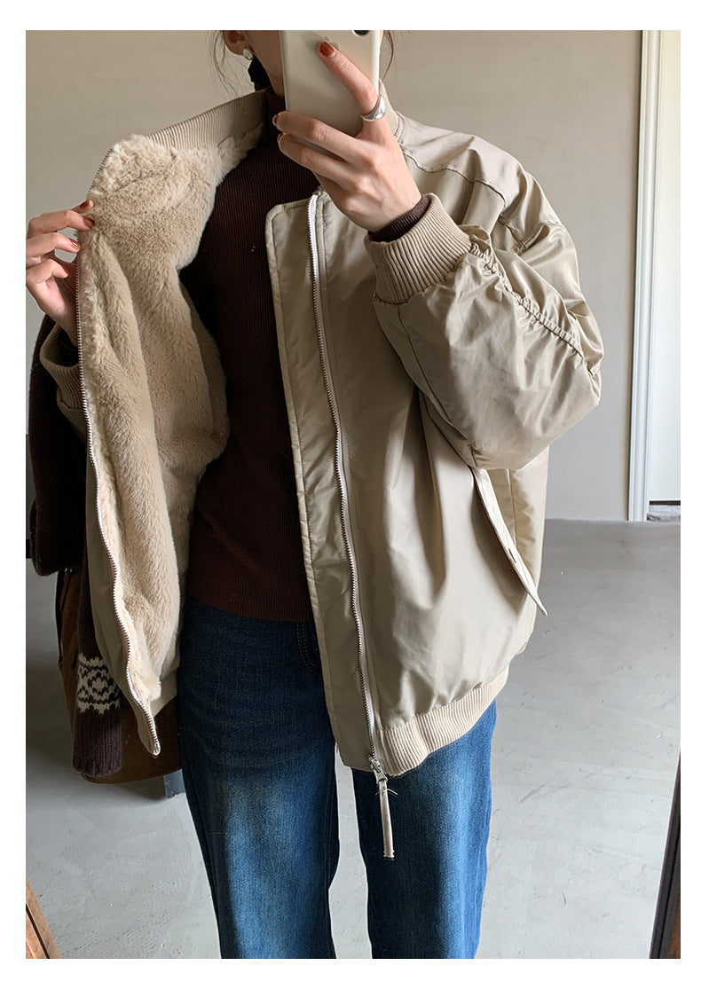 【H5526】實拍兩面穿|絨毛加厚棉服風衣外套251125