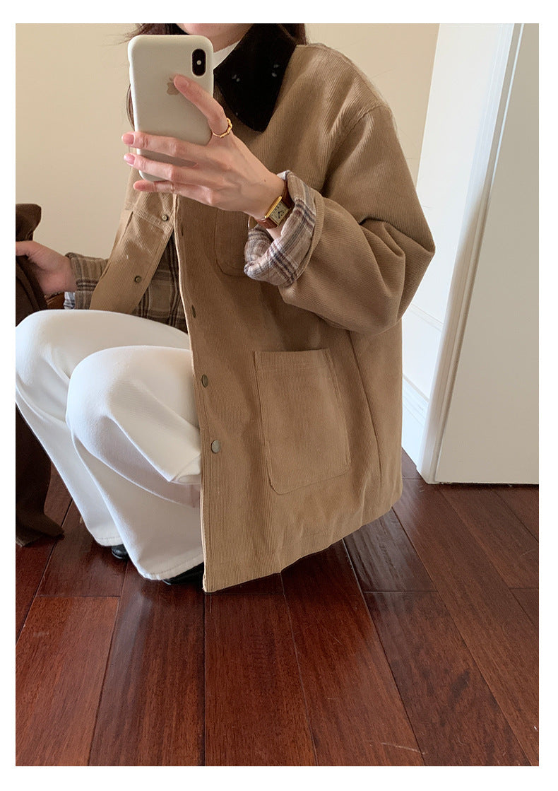 【H5500】實拍 復古燈芯絨加厚夾棉大衣外套251118