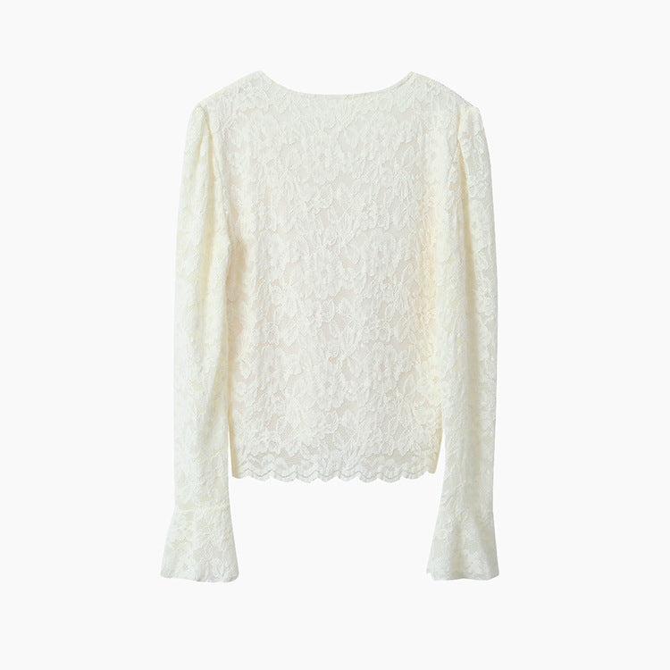 【LD3295】實拍法式喇叭袖加絨蕾絲衫251103