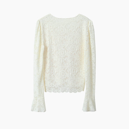 【LD3295】實拍法式喇叭袖加絨蕾絲衫251103