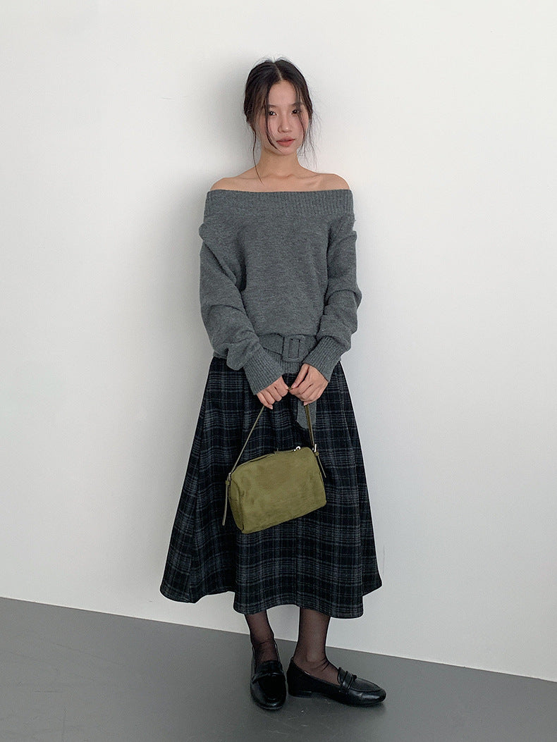 【LD11062】實拍慵懶高級感北極融針織毛衣（可拉一字肩）251209