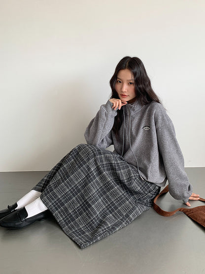 【LD11008】實拍復古毛呢格子高腰a字裙(左右有口袋）251110