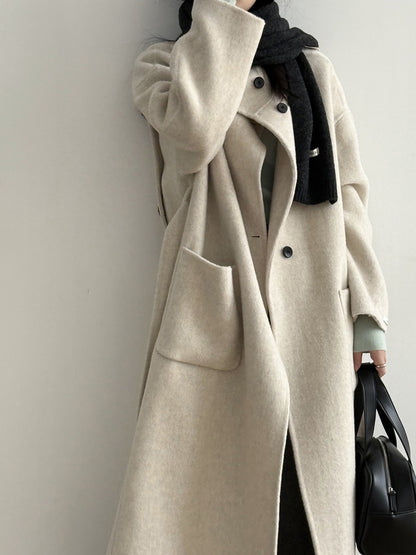 【Y25527】實拍高單質感雙面羊毛呢立領大衣（棉羊毛68%)251106