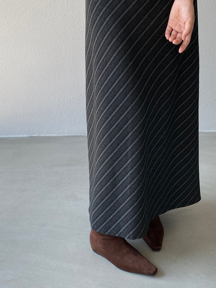 【cim2217】實拍時髦氣質斜紋高腰中長裙251030