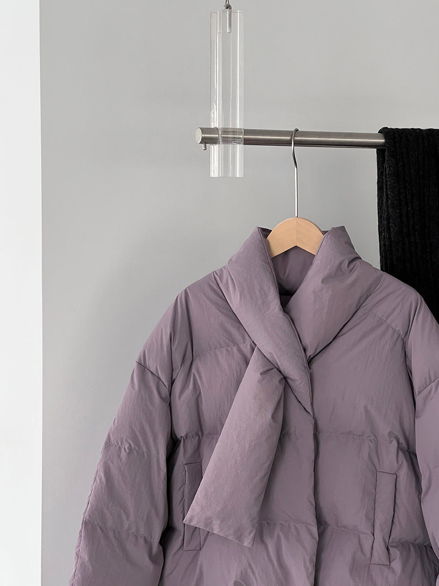 【cimz6385】實拍氣質芋色保暖白鴨絨外套＋圍脖（白鴨絨90)251120