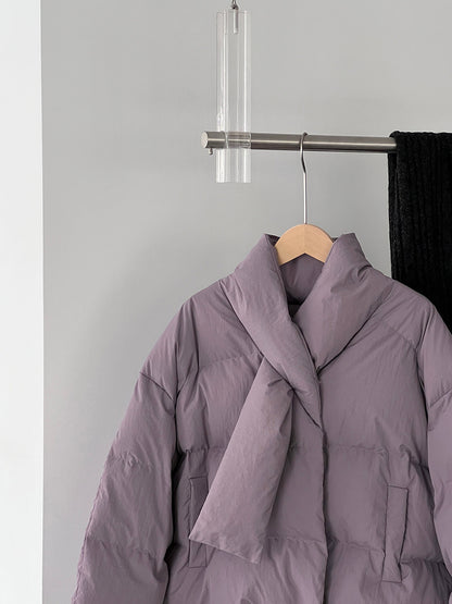 【cimz6385】實拍氣質芋色保暖白鴨絨外套＋圍脖（白鴨絨90)251120