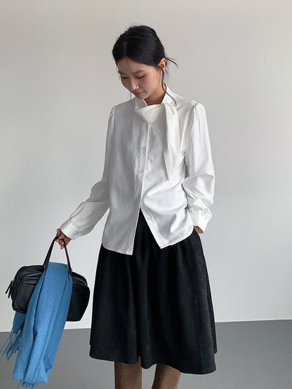 【LD3194】實拍秋冬個性立領飄帶襯衫251110