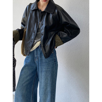 【cimz1667】實拍個性復古黑色工裝皮衣外套251120