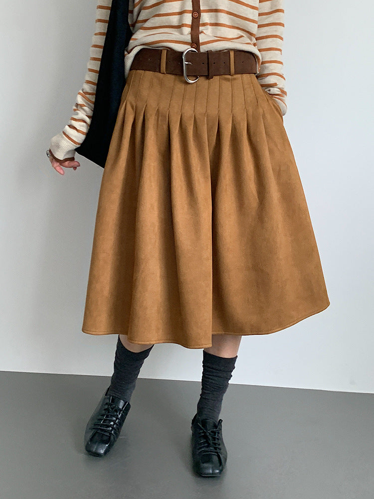 【LD11016】實拍冬季復古麂皮絨A字裙251110