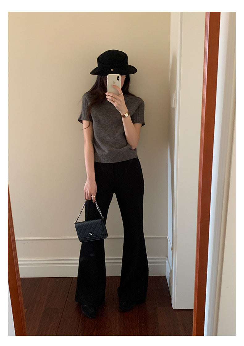 【H5516】實拍高領氣質短袖針織衫251125