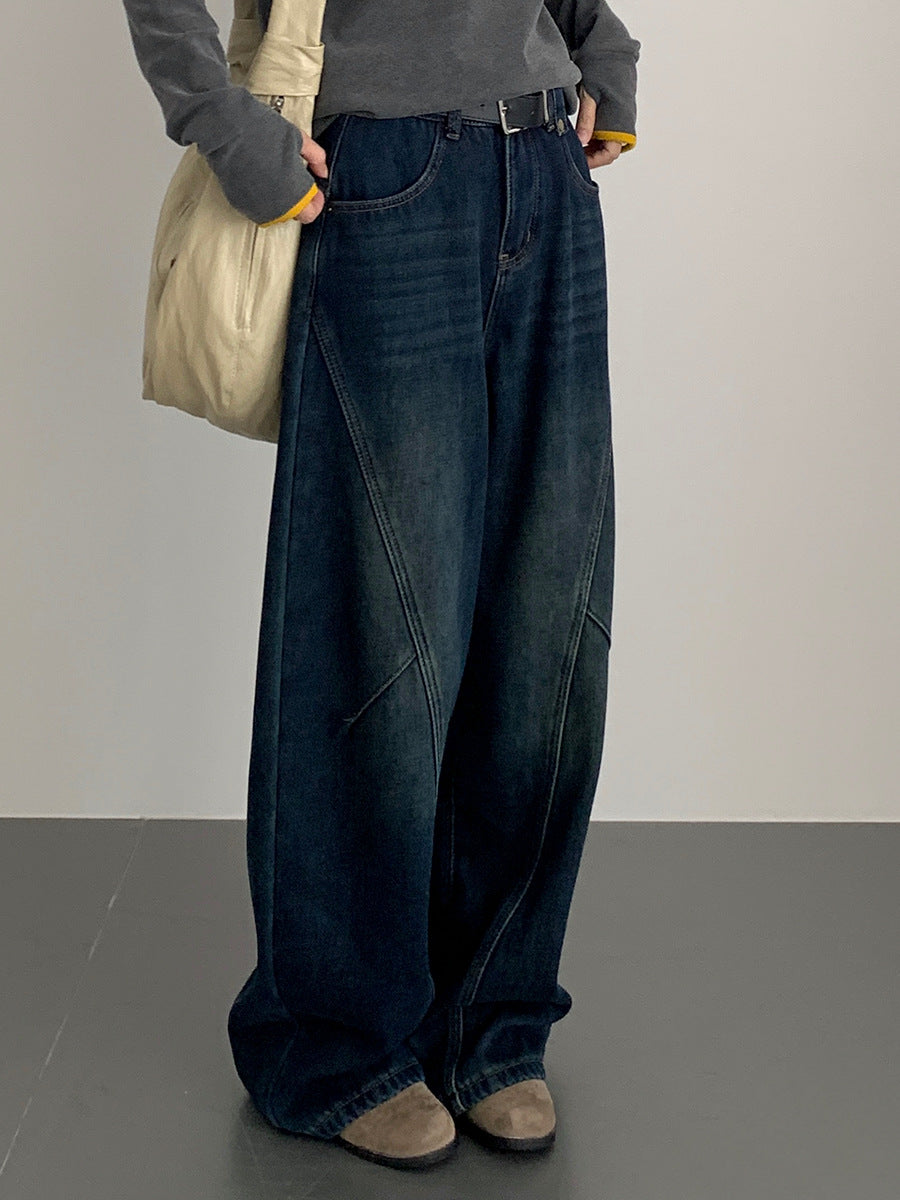 【LD11023】實拍S~XL顯瘦加絨加厚高腰寬鬆彎刀牛仔褲＋腰帶251124