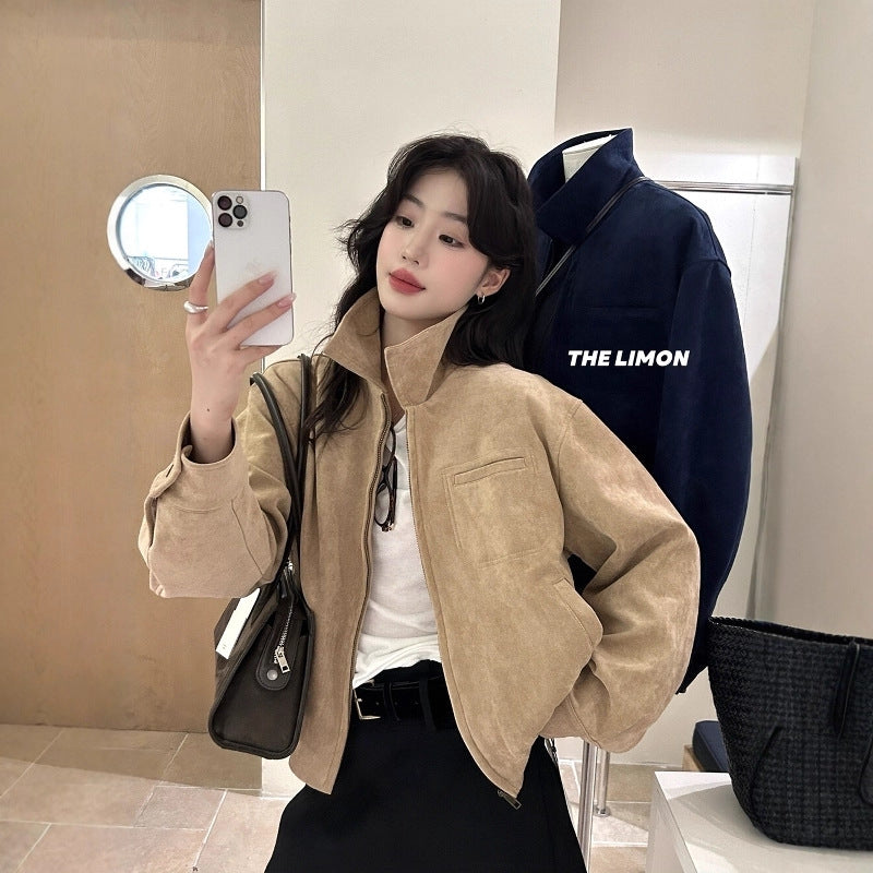 【L9150】實拍檸檬復古寬鬆羊津絨工裝長袖短外套251117