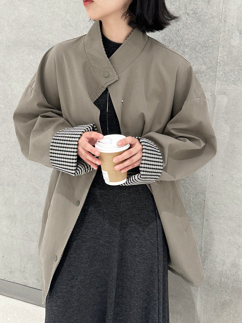 【cim1228】實拍韓國高級天絲棉雙面可穿黑白格風衣外套251030