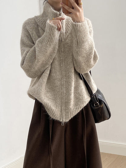 【YP1042】 實拍軟糯寬鬆高領針織毛衣外套(含羊毛4%) 251023