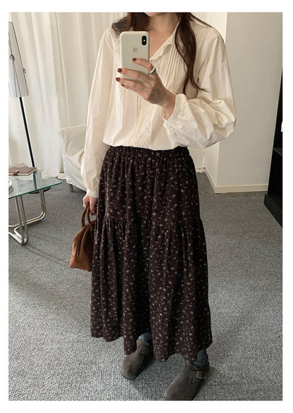 【H5490】實拍日系清新小碎花鬆緊腰長裙（棉）251109