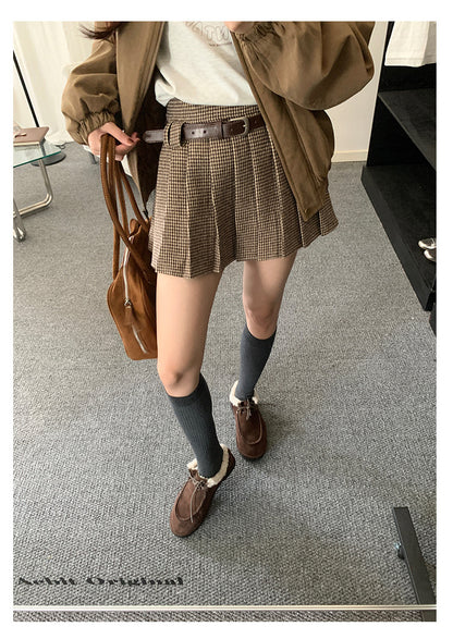 【H5492】實拍S~XL復古學院風磨毛百褶a字裙（內有安全褲）251109