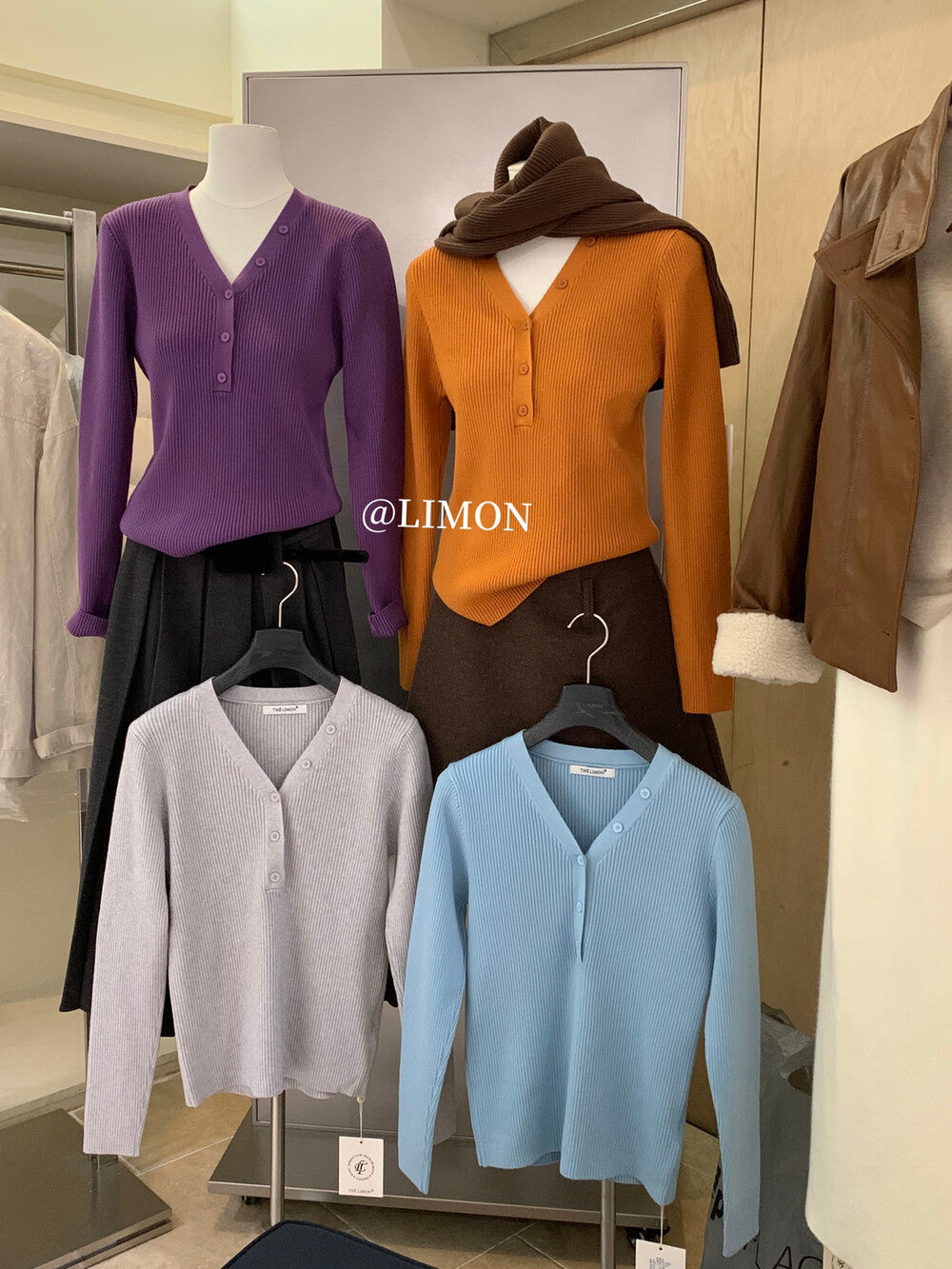 【L99909】檸檬秋冬超修身V領纽扣長袖針織衫251117