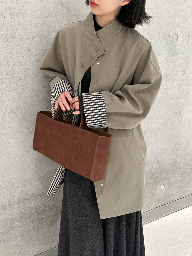 【cim1228】實拍韓國高級天絲棉雙面可穿黑白格風衣外套251030