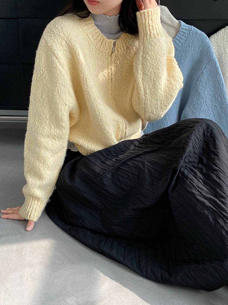 【cimz1386】實拍雙頭拉鍊羊毛保暖針織外套（羊毛34%)251201