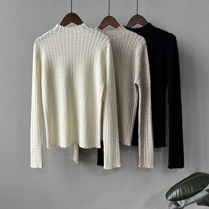 【Y312】實拍高單質感鏤空蕾絲半高領針織衫251106