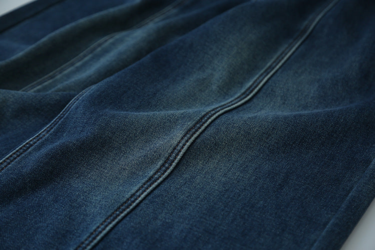 【LD11020】實拍S~XL加絨加厚復古水洗做舊彎刀闊腿牛仔褲251110