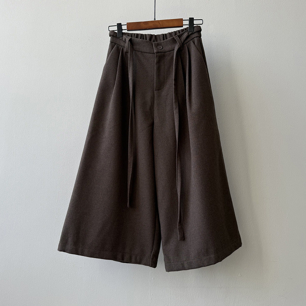 【Y82677】 實拍復古系帶加厚七分闊腿褲251023