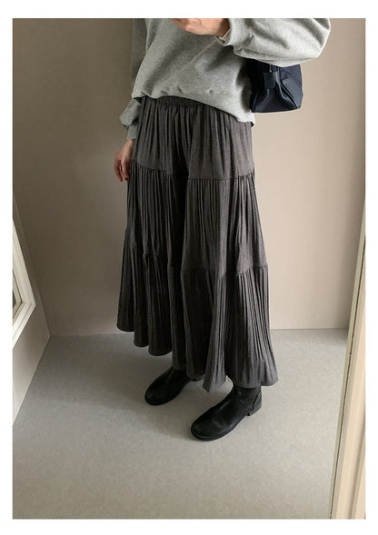 【H5476】實拍秋冬質感簡約細摺鬆緊腰a字傘裙251109