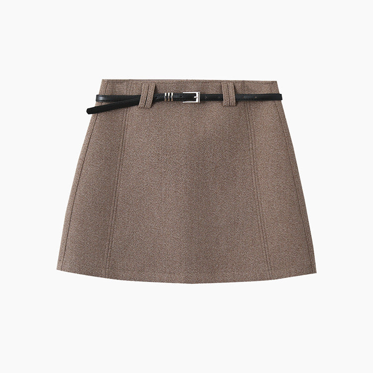 【LD11032】實拍S~XL羊毛絨超瘦高腰A字裙羊毛10%(內有安全褲+皮帶）251124