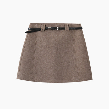 【LD11032】實拍S~XL羊毛絨超瘦高腰A字裙羊毛10%(內有安全褲+皮帶）251124