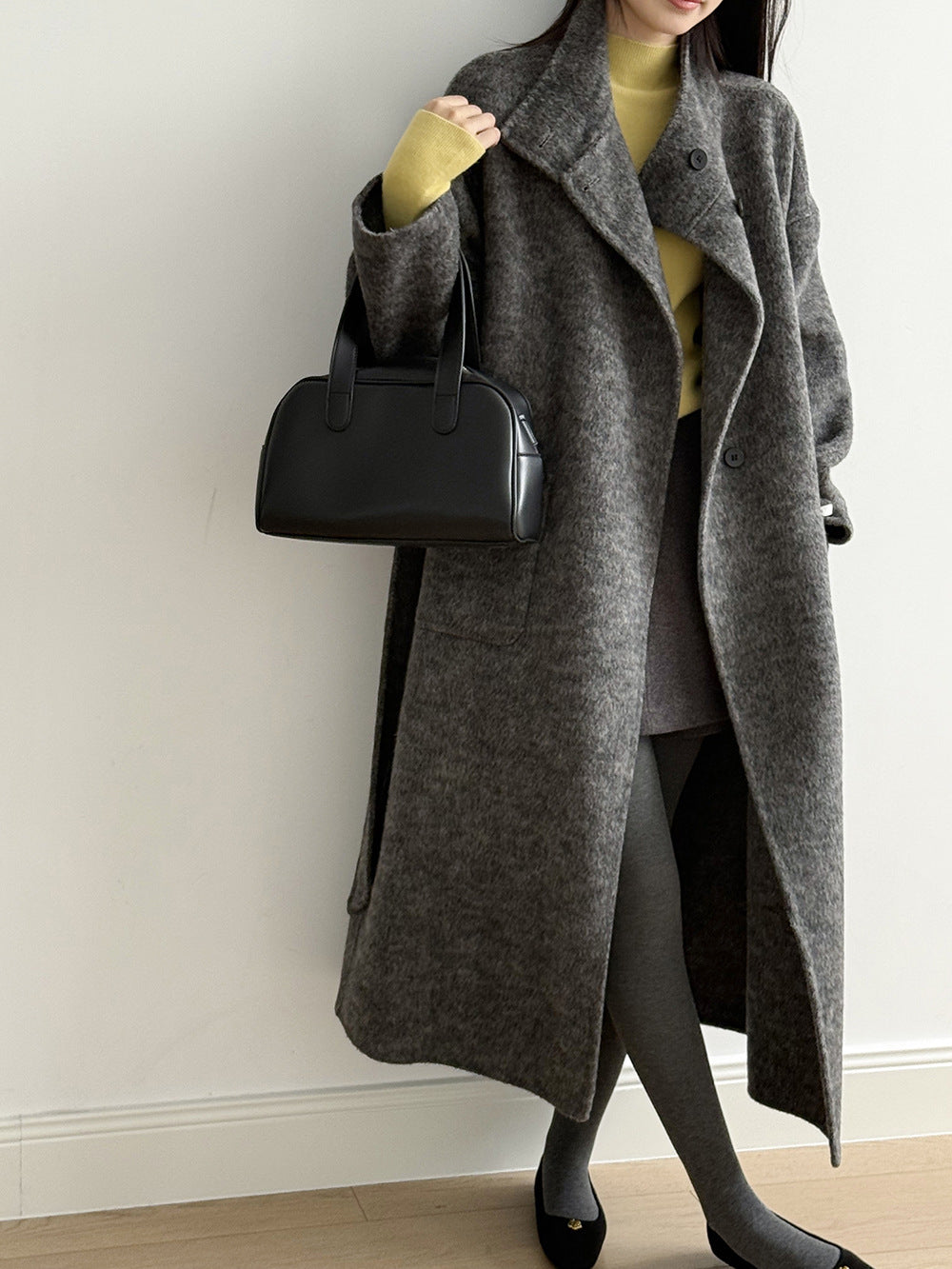 【Y25527】實拍高單質感雙面羊毛呢立領大衣（棉羊毛68%)251106