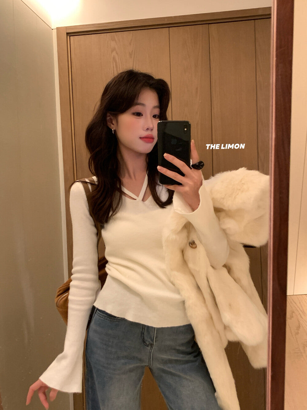 【L8368】實拍檸檬簡約羊毛羊絨喇叭袖長袖針織衫251117