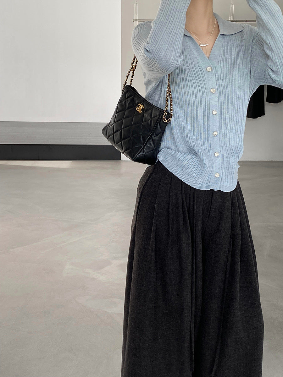 【cim6901】實拍慵懶紙片人polo領針織衫251030