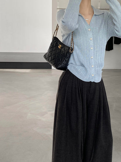 【cim6901】實拍慵懶紙片人polo領針織衫251030