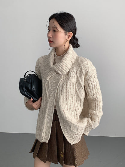 【LD3297】實拍復古立體厚實絞花大翻領毛衣外套251103