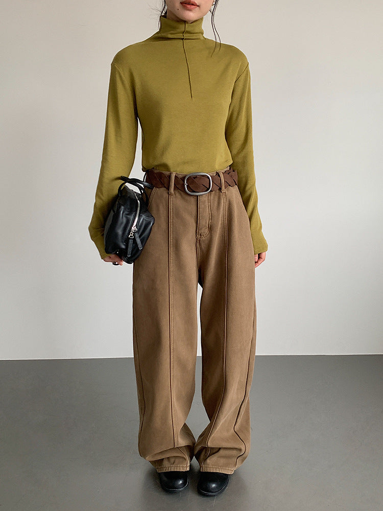 【LD11020】實拍S~XL加絨加厚復古水洗做舊彎刀闊腿牛仔褲251110