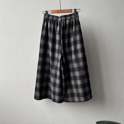 【YG8095】實拍日系復古呢料格紋直筒七分闊腿褲251016
