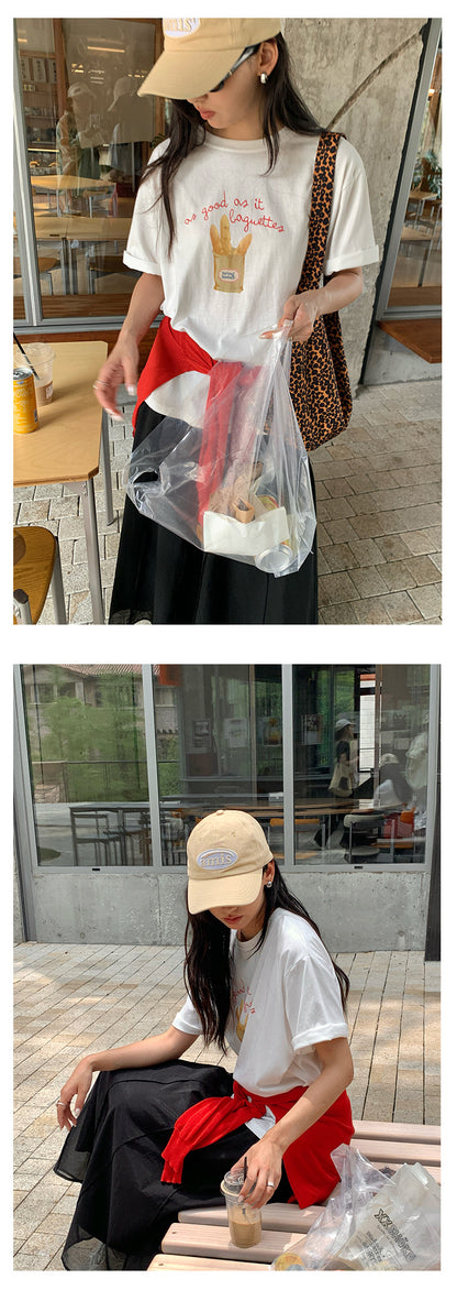 【H5225】 實拍夏季清新韓國｜麵包印花舒適短袖T恤250429